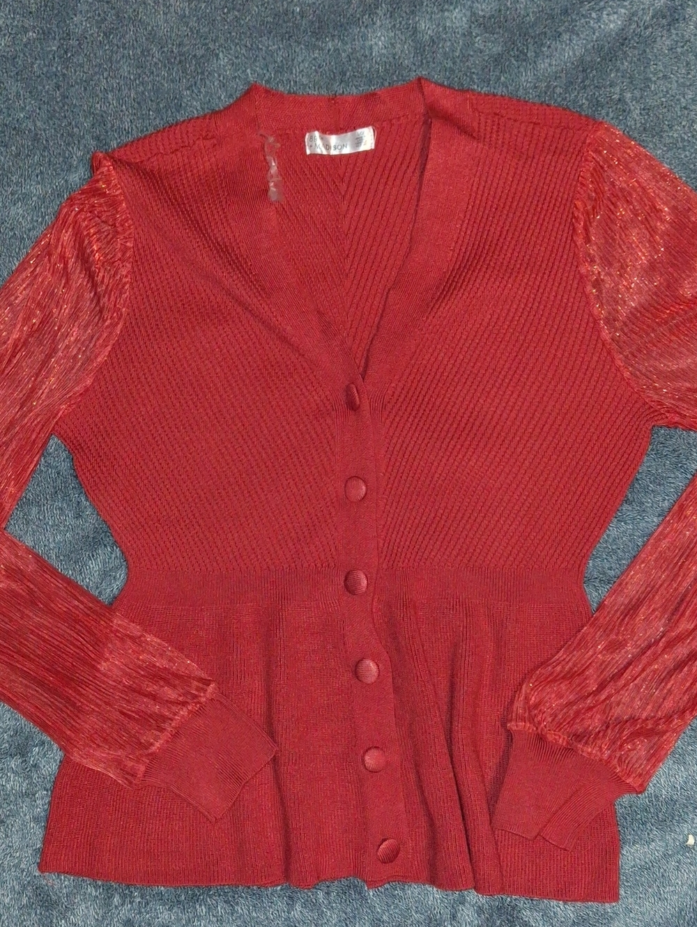 89th + Madison Red V-Neck Button Front Women's Sweater Cardigan
